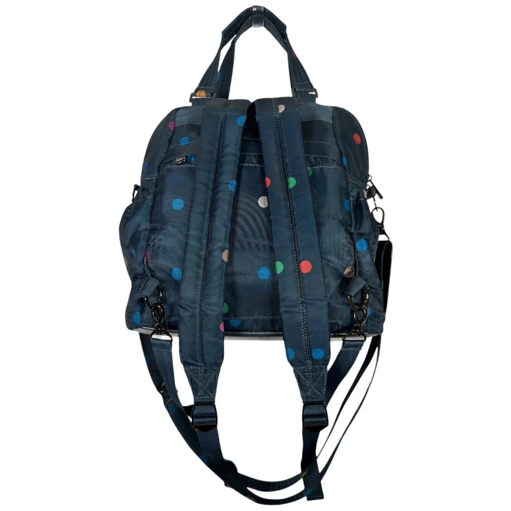 Lug Canter Backpack Tote Navy Polka Dot Convertible Travel Bag